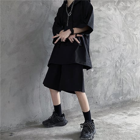 セットアップ フード付きトップス ＋ ハーフパンツ 半袖 韓国ファッション レディース 2点セット パーカー トップス ショートパンツ かわいい DTC-622418727034