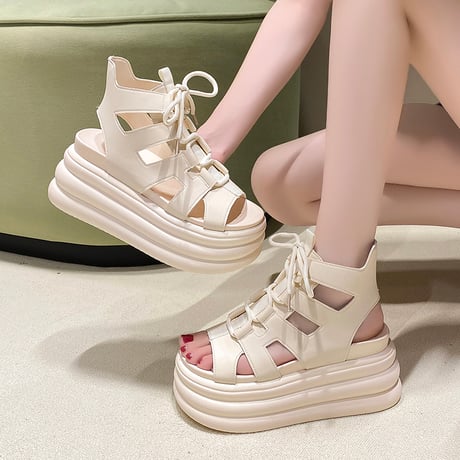 厚底サンダル グラディエーター 22.0～24.5cm サンダル レースアップ 厚底 スタイルアップ トレンド 韓国ファッション レディース DTC-795162835530