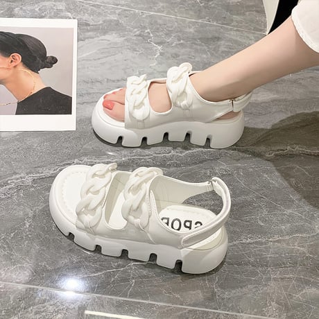 スポーツサンダル 22.5～25.0cm 厚底 チェーンモチーフ 韓国ファッション レディース スポサン マジックテープ 厚底サンダル カジュアル DTC-644611318028