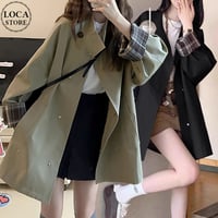 トレンチコート 袖切り替え チェック柄 チェックカフス ショートコート ライトアウター スプリングコート ゆったり 長袖 レトロ 大人可愛い ガーリー DTCA-960188038292