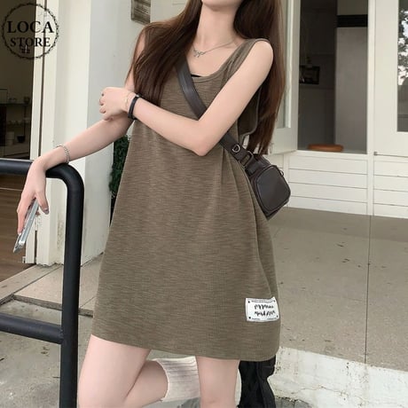 タンクトップ オーバーサイズ タンクワンピース ノースリーブ トップス ロゴ ゆったり レトロ 韓国ファッション レディース 大人可愛い ガーリー カジュアル DTC-803416289673