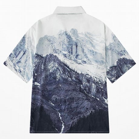 ユニセックス シャツ 柄シャツ 雪山 プリント 半袖 オーバーサイズ メンズ レディース トップス 大きめ ルーズ カジュアル ストリートファッション DTC-613602056845
