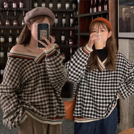 2way トップス オフショルダー Vネック ウール オーバーサイズ 長袖 韓国ファッション レディース オフショル ルーズ ゆったり 大人可愛い ガーリー DTC-627962773824