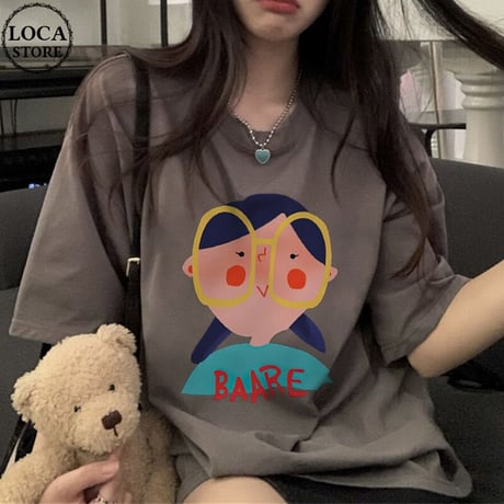 Tシャツ 半袖 オーバーサイズ トップス ゆったり レトロ 韓国ファッション レディース 大人可愛い ガーリー カジュアル ストリート系ファッション DTC-776295001798
