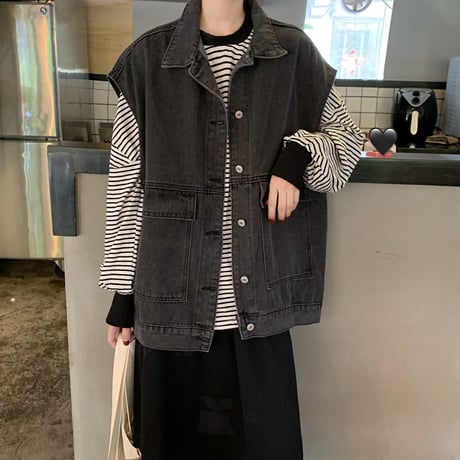 デニムベスト ジレ ベストジャケット デニム オーバーサイズ ビッグシルエット レトロ 韓国ファッション レディース ガーリー カジュアル ストリート系 DTC-651919599376