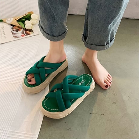 クロスベルト 厚底サンダル 22.5～25.0cm プラットフォーム 厚底 サンダル ビーチサンダル 美脚効果 脚長 トレンド 韓国ファッション レディース DTC-646643961256