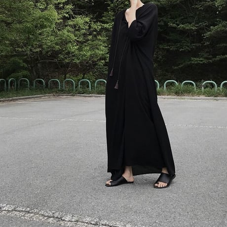 レディース Vネック ロングワンピース ブラック  シフォンマキシ丈 シンプル ゆったり マタニティー 韓国ファッション (DCT-588754300745)