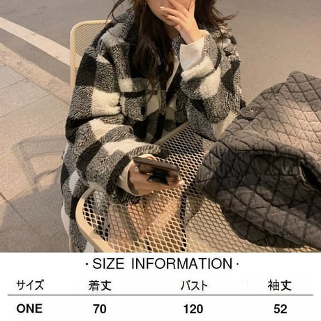 チェック柄 ジャケット フェイクラムウール ルーズ ゆったり ショートコート 長袖 レトロ 韓国ファッション レディース 大人可愛い ガーリー DTC-686597347050