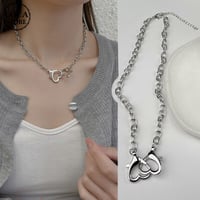 ダブルハート ネックレス チェーン付き 金属アレルギー対応 レディース ペンダント アクセサリー チタンスチール シンプル DTC-639342215157