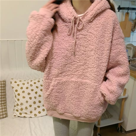 くま耳 ボアパーカー もこもこ パーカー 長袖 耳付き ポケット ボア トップス モコモコ 厚手 レトロ 韓国ファッション レディース 大人可愛い ガーリー DTC-655515206644