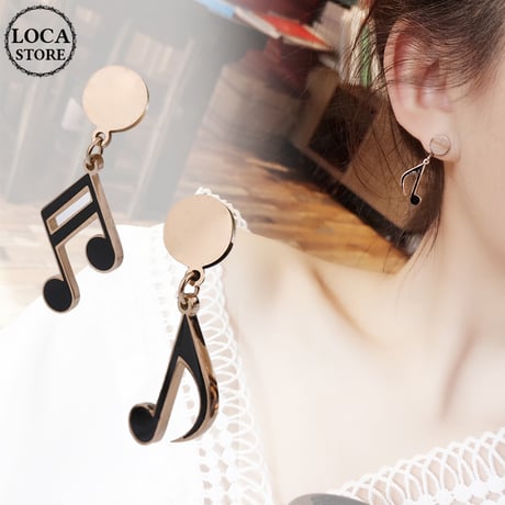 ピアス 音符 四分音符 八分音符 金属アレルギー対応 スタッドピアス ローズゴールド アクセサリー チタンスチール316L DTC-567491682350