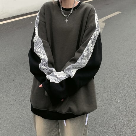 ユニセックス トレーナー バイカラー 裏起毛 プルオーバー スウェット オーバーサイズ 韓国ファッション メンズ レディース カジュアル ストリート系 DTC-657543864365
