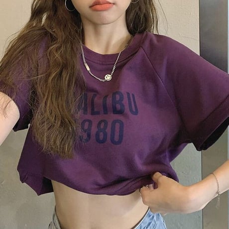 Tシャツ クロップド丈 トップス 半袖 トレーナー 薄手 クルーネック クロップドTシャツ 半袖Tシャツ カジュアル 韓国ファッション レディース DTC-706102125893