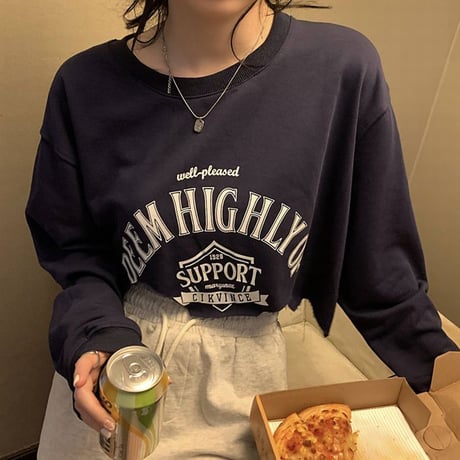 【3カラー】クロップドトップス トレーナー 不規則デザイント クロップド丈 ルーズ 長袖 韓国ファッション レディース カジュアル 韓国ストリートファッション DTC-682509759583