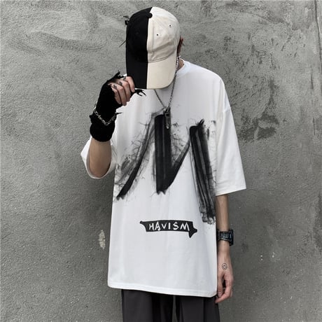 ユニセックス Tシャツ 半袖 メンズ レディース ラウンドネック 落書き風 グラフィティプリント オーバーサイズ 大きいサイズ ルーズ ストリート TBN-617876524078