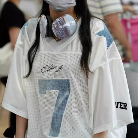 Tシャツ ユニフォーム風 Vネック ナンバリング ロゴ ドロップショルダー トップス 半袖 オーバーサイズ ビッグシルエット レトロ カジュアル ストリート女子 DTCA-950630332965
