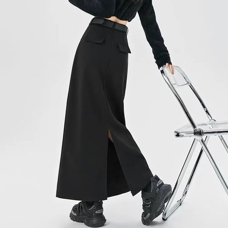 タイトスカート バックスリット ツイルスカート ロングスカート Iライン ハイウエスト ボトム ストレートスカート レトロ 大人可愛い ガーリー DTCA-852840237510