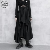 ロングスカート 不規則デザイン 韓国ファッション レディース スカート ロング丈 アシンメトリー Aライン ハイウエスト ブラック 大人可愛い ガーリー DTC-614521338995