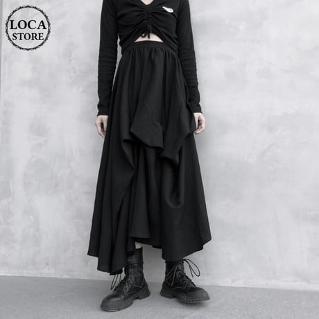 ロングスカート 不規則デザイン 韓国ファッション レディース スカート ロング丈 アシンメトリー Aライン ハイウエスト ブラック 大人可愛い ガーリー DTC-614521338995