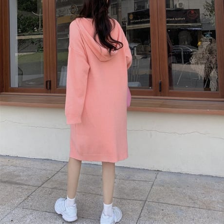 フード付き ニットワンピース ロングワンピース ルーズ ゆったり ルーズウエスト 長袖 レトロ 韓国ファッション レディース 大人可愛い ガーリー DTC-682629628231