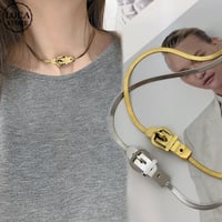 ベルトバックルモチーフ チョーカー 金属アレルギー対応 ネックレス スネークチェーン アクセサリー チタンスチール K14メッキ シンプル ジュエリー DTC-650453202865