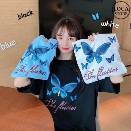 Tシャツ 半袖 韓国ファッション レディース レディースファッション 蝶 バタフライ オーバーサイズ ゆったり 大きめ ストリート DTC-616679627248