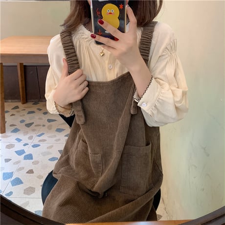 コーデュロイ ジャンパースカート ジャンスカ サロペット ワンピース ルーズウエスト ロング丈 韓国ファッション レディース カジュアル 大人可愛い ガーリー DTC-656875550381