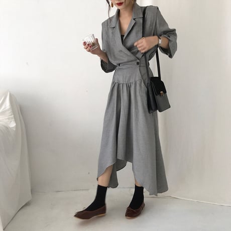 レディース チェック柄 ワンピース 長袖 ハイウエスト イレヘム ロング丈 秋冬 韓国 韓国ファッション (DCT-599731855970)
