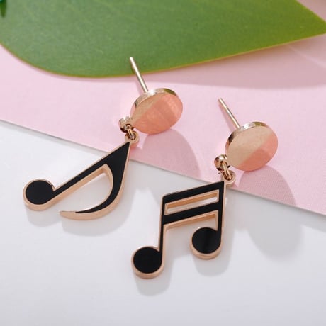 ピアス 音符 四分音符 八分音符 金属アレルギー対応 スタッドピアス ローズゴールド アクセサリー チタンスチール316L DTC-567491682350
