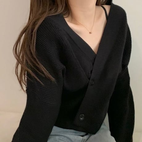 2WAY ショート丈 カーディガン 韓国ファッション レディース オフショルダー オフショル ウール 暖かい ボタン ガーリー (DTC-604776362280)