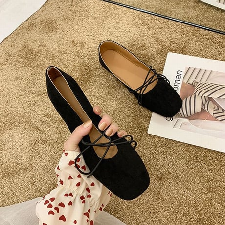パンプス フラットシューズ スエード スクエアトゥ ぺたんこ 韓国ファッション レディース フラット フラットパンプス キュート 痛くない かわいい 歩きやすい 600321796302