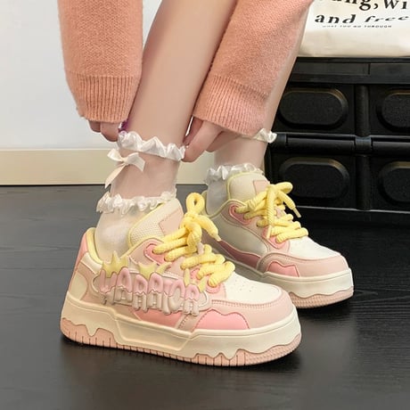 厚底スニーカー 22.5～25.0cm かわいい レースアップ ダッドスニーカー プラットフォーム 厚底 スニーカー シューズ 韓国ファッション レディース DTCA-802807652354