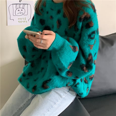 ニット セーター 3カラー レオパード柄 ヒョウ柄長 袖 プルオーバー 韓国ファッション レディース トップス ラウンドネック 大人可愛い かわいい ガーリー DTCA-688582321649