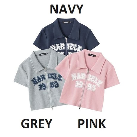 ダブルジップ ワッフル トップス 襟付き Tシャツ クロップド丈 ショート丈 レタープリント 半袖 シンプル ルーズ レトロ 大人可愛い ガーリー カジュアル DTCA-711769972021