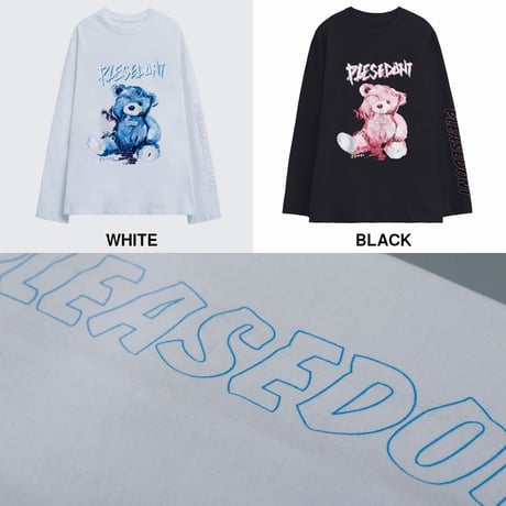 ユニセックス Tシャツ 長袖 プルオーバー くまちゃん ベアー 袖プリント オーバーサイズ レトロ 韓国ファッション メンズ レディース カジュアル ストリート系 DTC-625051222286