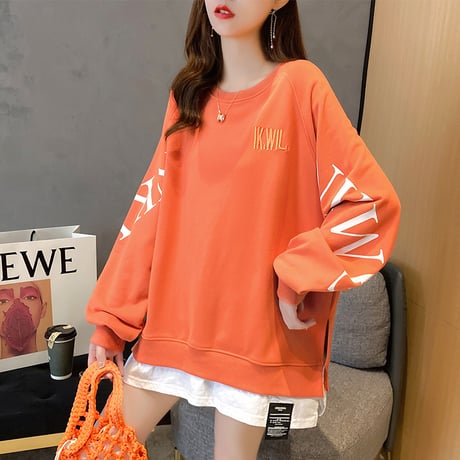 フェイクレイヤード スウェット トレーナー 重ね着風 韓国ファッション レディース ドッキングトップス プルオーバー カジュアル ストリート系 大人可愛い ガーリー DTC-623891194564