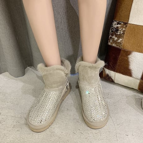 ムートンブーツ ファーブーツ ラインストーン 22.5～25.0cm 韓国ファッション レディース ファー ショートブーツ もこもこ 防寒 防水 カジュアル ガーリー 630731841770