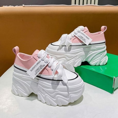 【3カラー】 厚底スニーカー 22.0～24.5cm レースアップ シューズ カジュアル スニーカー 厚底 スポーツ 靴 韓国ファッション レディース 歩きやすい DTC-678633923426