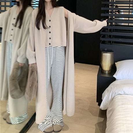 2点セット ニットベスト ロングカーディガン ニットコート 長袖 ゆったり  ルーズ レトロ 韓国ファッション レディース 大人可愛い ガーリー DTC-740113593283