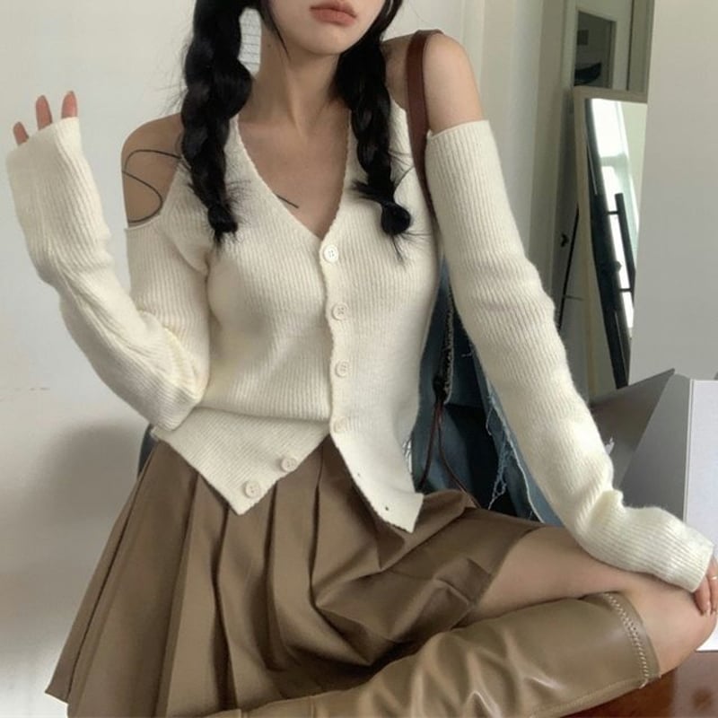 ニットカーディガン オフショルダー ホルターネック ニット