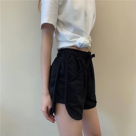 ショートパンツ 薄手 スウェットパンツ スポーツパンツ ハイウエスト ショート丈 シンプル レトロ 韓国ファッション レディース カジュアル DTC-650624596427