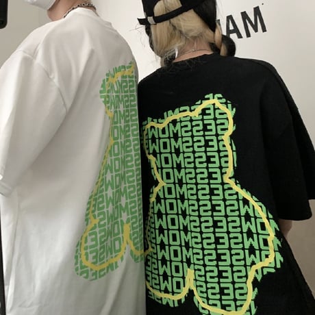 ユニセックス Tシャツ 半袖 クマちゃん ベアー レタープリント オーバーサイズ 韓国ファッション メンズ レディース カジュアル ストリートファッション DTC-644216065107
