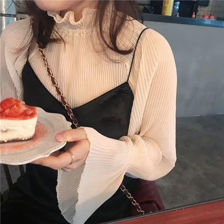 セットアップ キャミワンピース ＋ シフォンブラウス 韓国ファッション レディース キャミワンピ ブラウス レトロ シンプル ガーリー (DTC-600372836260)