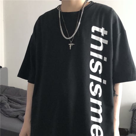 ユニセックス Tシャツ 半袖 メンズ レディース ラウンドネック シンプル 縦英字プリント オーバーサイズ 大きいサイズ ルーズ ストリート TBN-595489122767