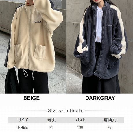 ボアブルゾン アウター 韓国ファッション レディース フリース もこもこ あったか フロントジッパー ファスナー 長袖 ゆったり シンプル レトロ ガーリー (DTC-604853811164)