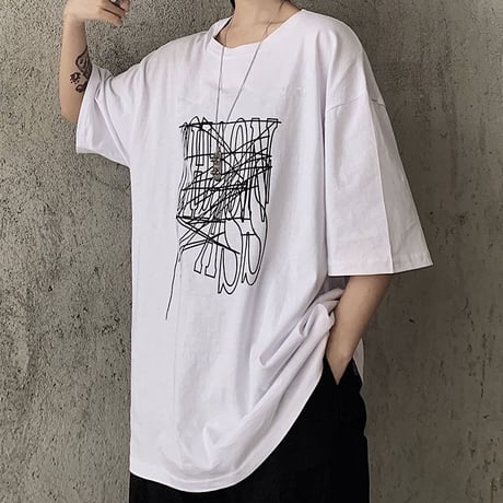 ユニセックス Tシャツ 半袖 メンズ レディース ラウンドネック 英字 グラフィティプリント オーバーサイズ 大きいサイズ ルーズ ストリート TBN-613494810897
