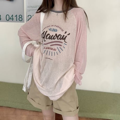 ロンT 配色 オーバーサイズ トップス レタープリント クルーネック Tシャツ 長袖 レトロ 韓国ファッション レディース 大人可愛い ガーリー カジュアル DTC-765985681515