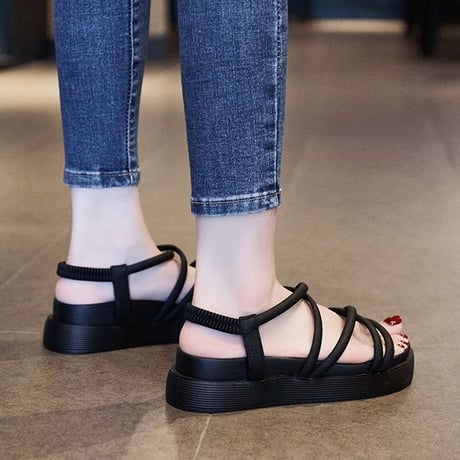 クロスストラップ サンダル 22.5～25.0cm プラットフォーム 厚底 ビーチサンダル フラット 美脚効果 トレンド かわいい 韓国ファッション レディース DTC-698080041418