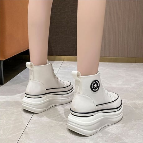 厚底 ハイカットスニーカー 22.0～24.5cm ハイトップ ショートブーツ シューレース カジュアル 韓国ファッション レディース 大人可愛い ガーリー DTC-681860323294