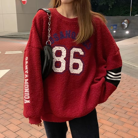 ボアトレーナー ボアトップス もこもこ イミテーションラムウール ルーズ 韓国ファッション レディース ボア ゆったり カジュアル ストリート系 ガーリー DTC-631557083791